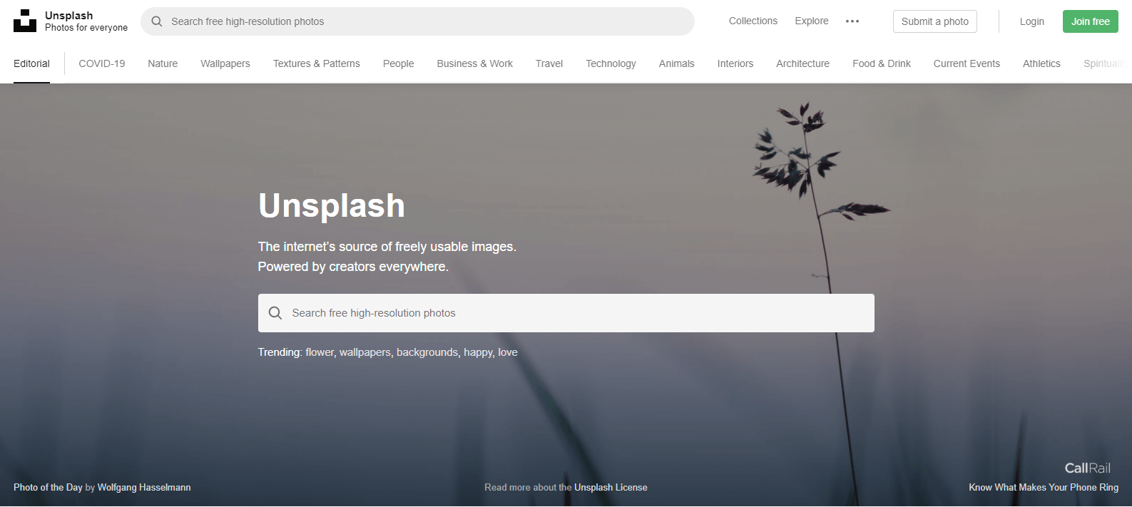 Unsplash homepage